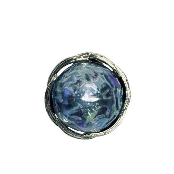 Vintage Lisner Gold Tone & Blue Domed Clip-On Earrings Signed (5613) - Picture 3 of 7